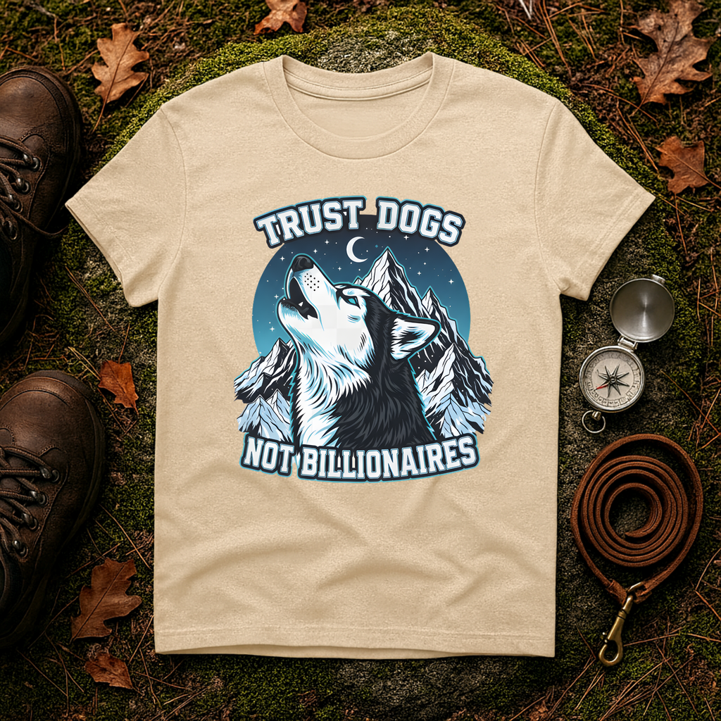 Trust Dogs Not Billionaires Husky Mountain T-Shirt