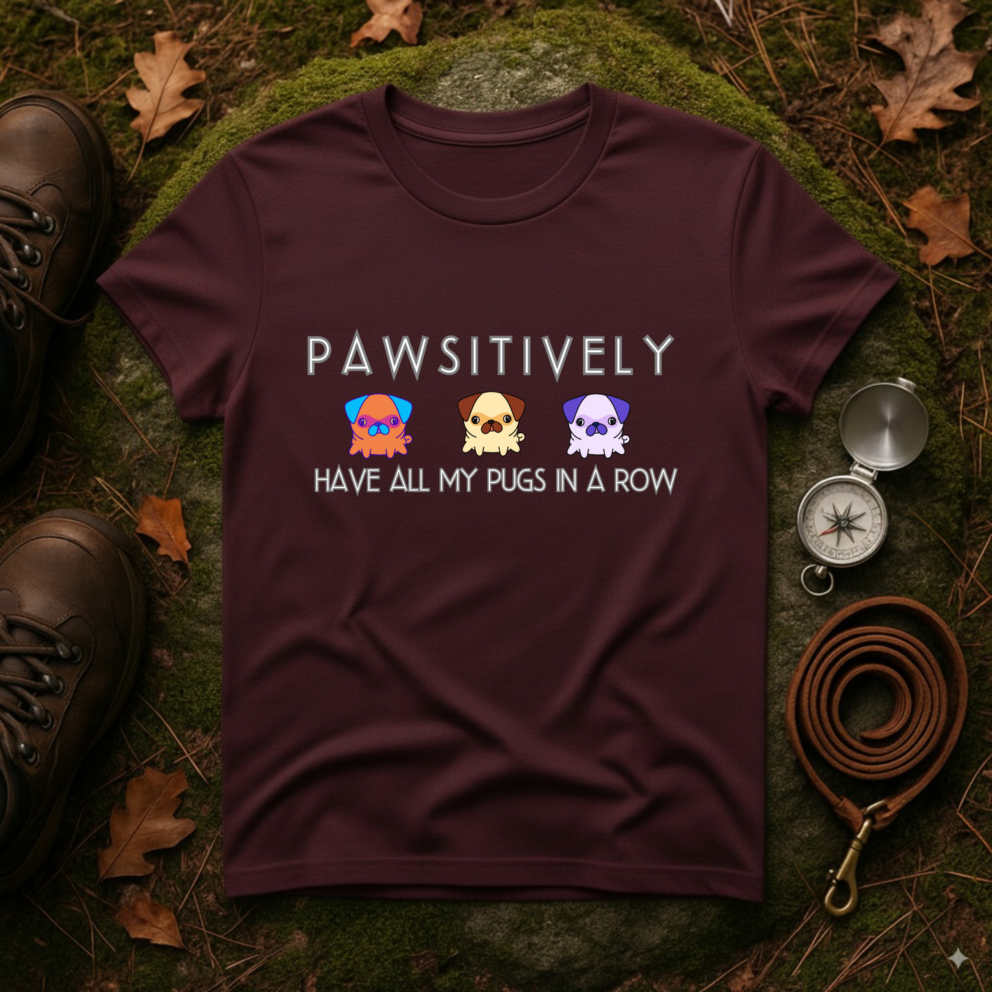 Funny Pug Shirt – Pawsitively All My Pugs in a Row Tee