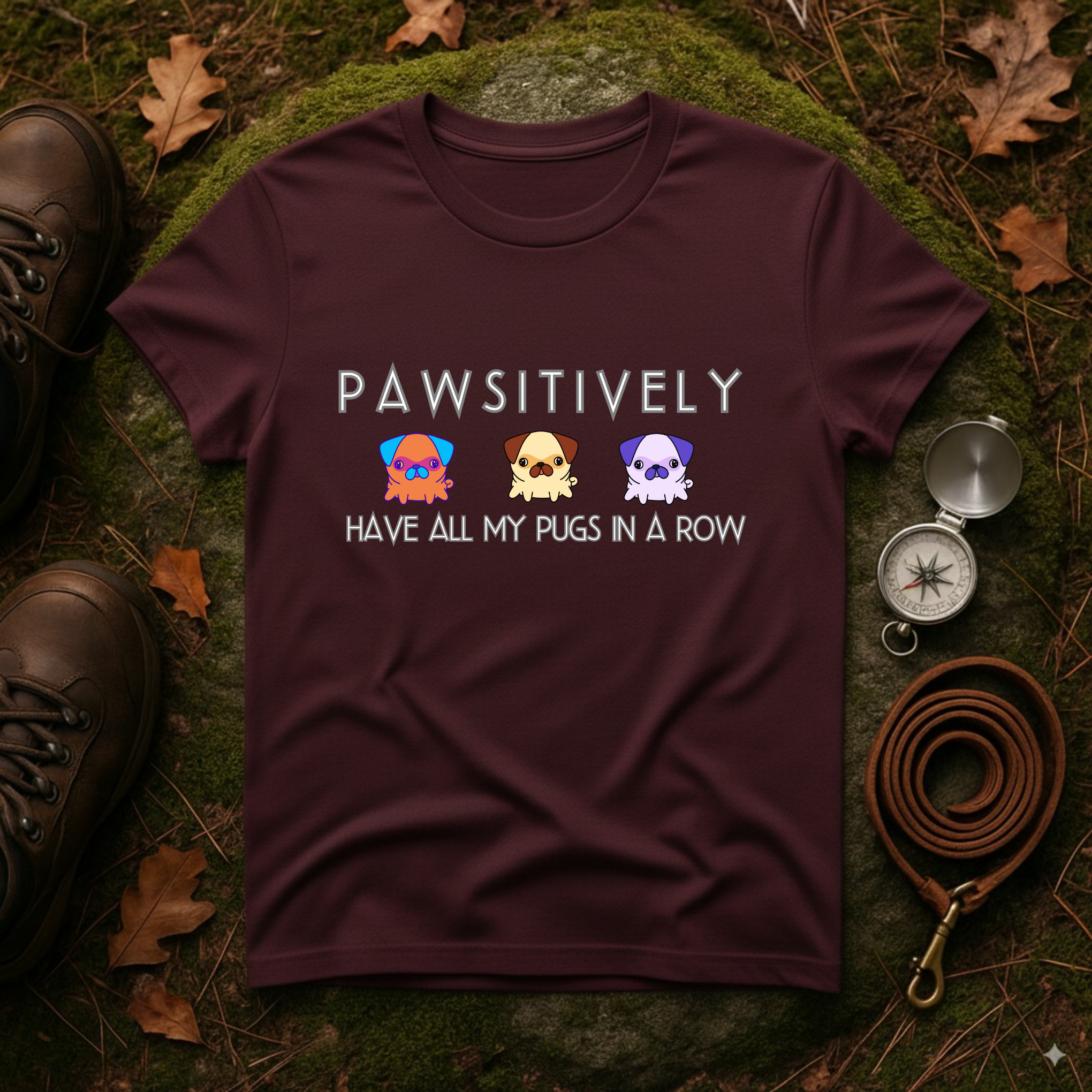 Pawsitively All My Pugs in a Row T-Shirt