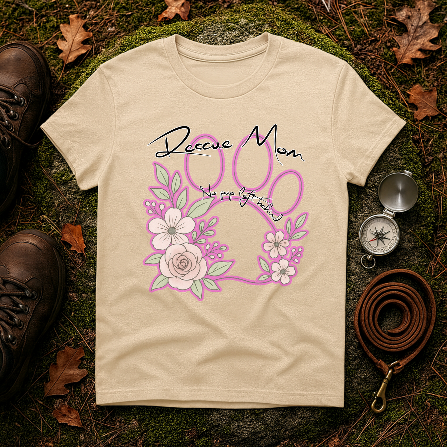 Rescue Mom Floral Paw Print Tee – No Pup Left Behind