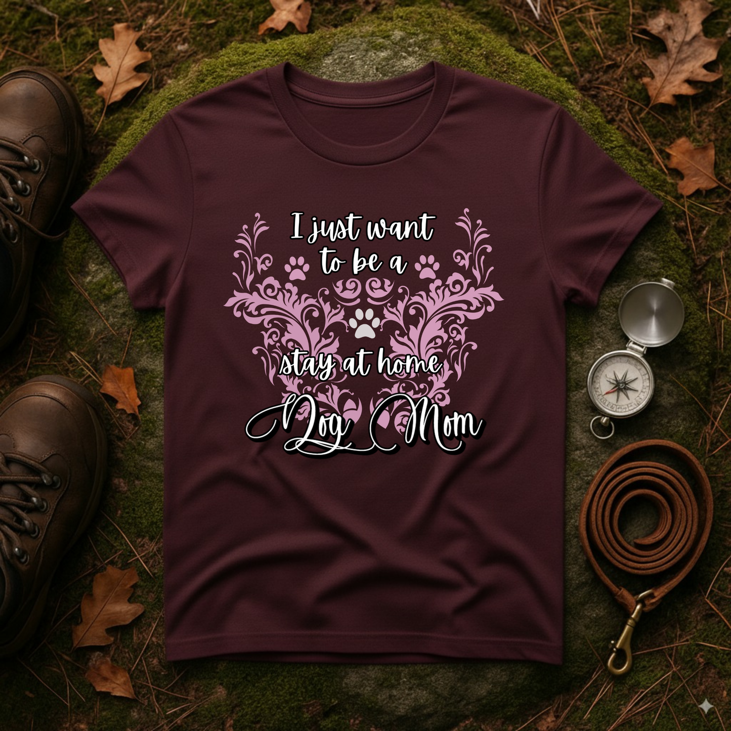 Stay at Home Dog Mom Pink Paw Print T-Shirt