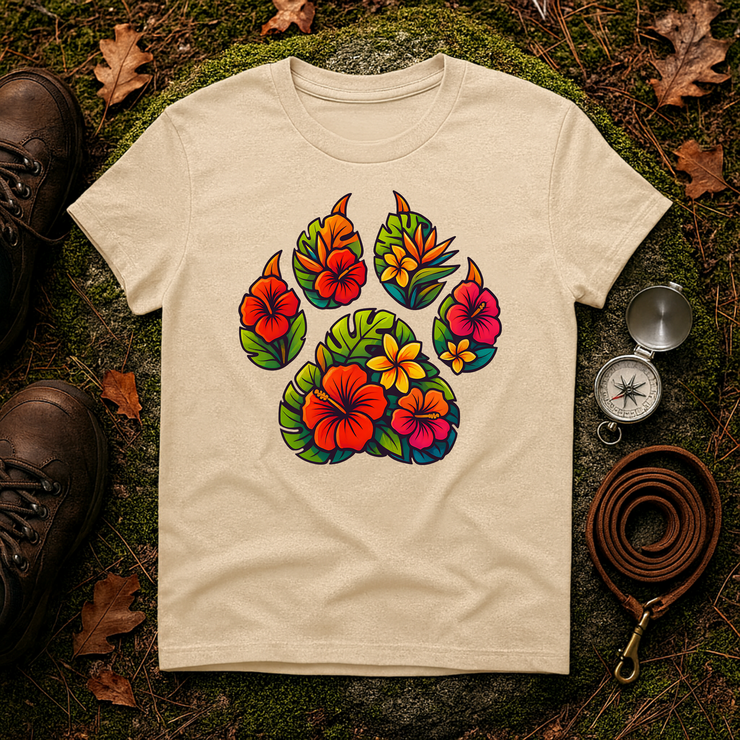 Tropical Paw Print T-Shirt | Hawaiian Dog Lover Graphic Tee