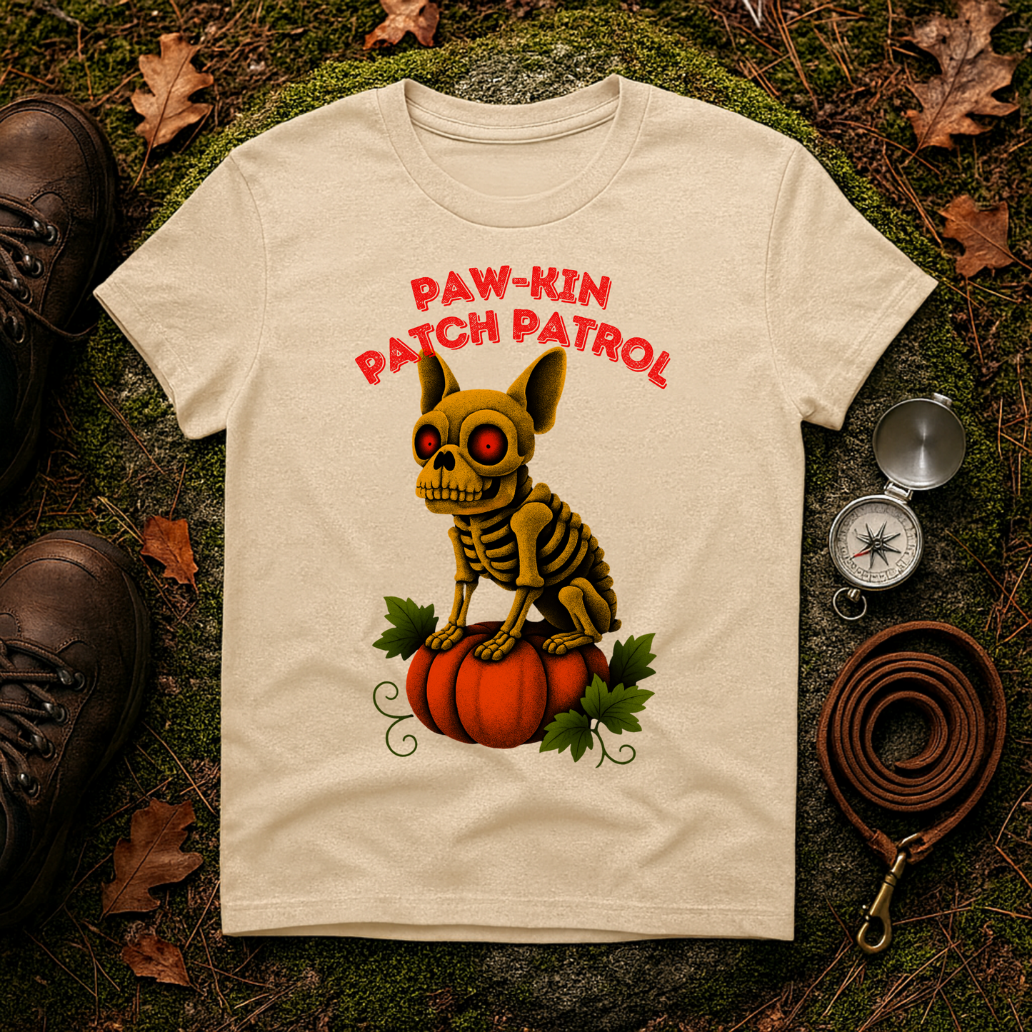 Paw-kin Patch Patrol Skeleton Frenchie Halloween T-Shirt
