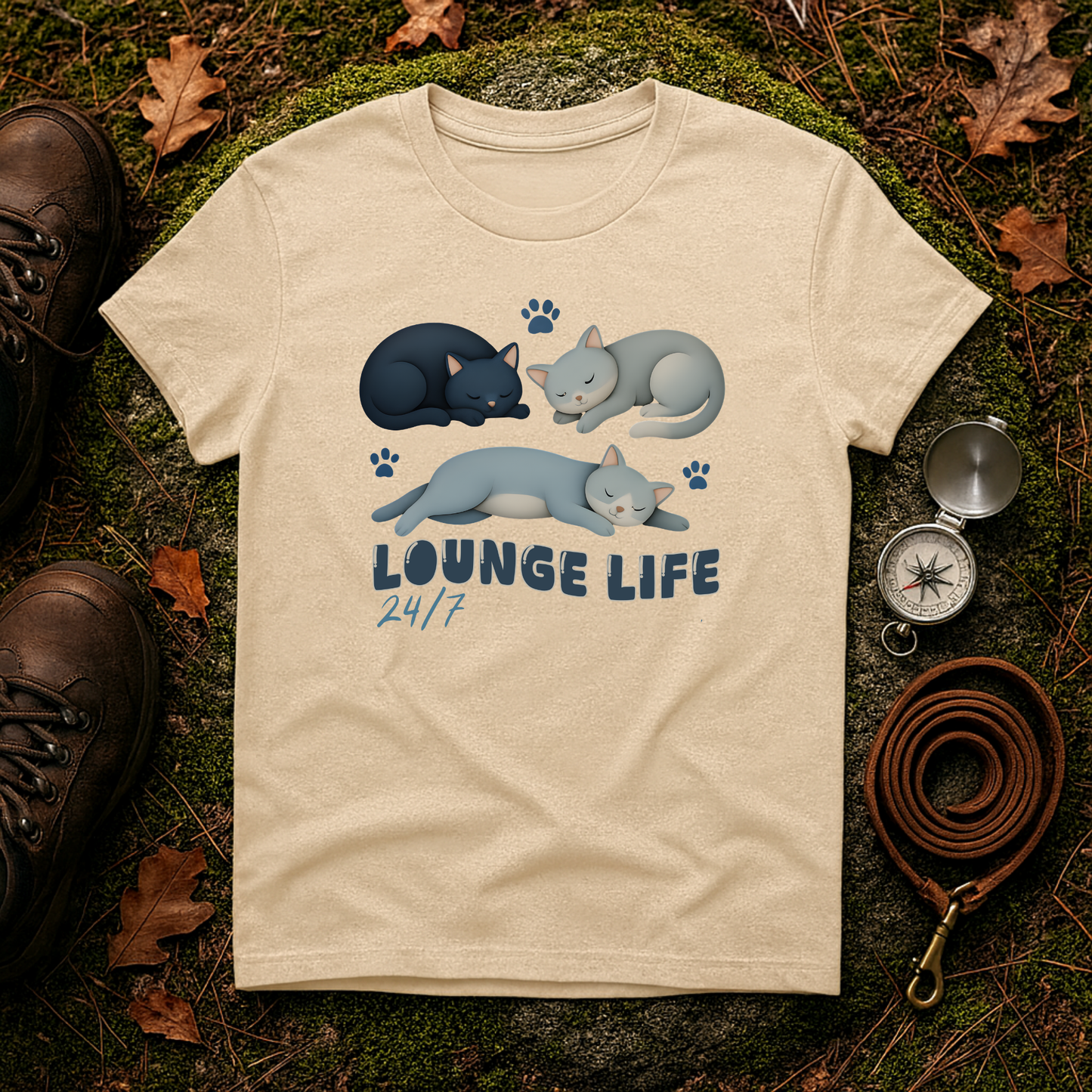 Lounge Life Cat T-Shirt | Funny Lazy Cats 24/7 Graphic Tee