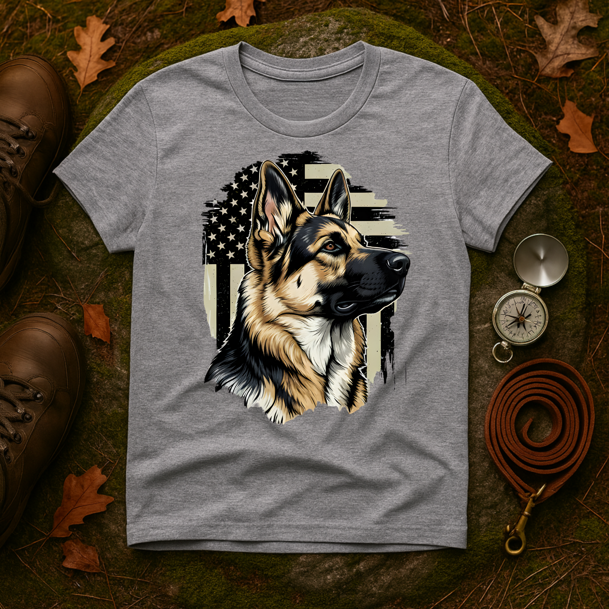 German Shepherd American Flag T-Shirt
