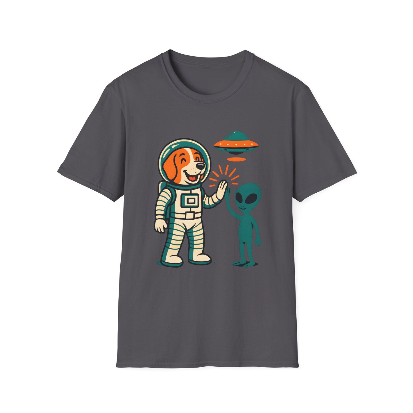 Alien High Five Dog T-Shirt – Funny Space Dog Tee for Animal Lovers, Casual Wear