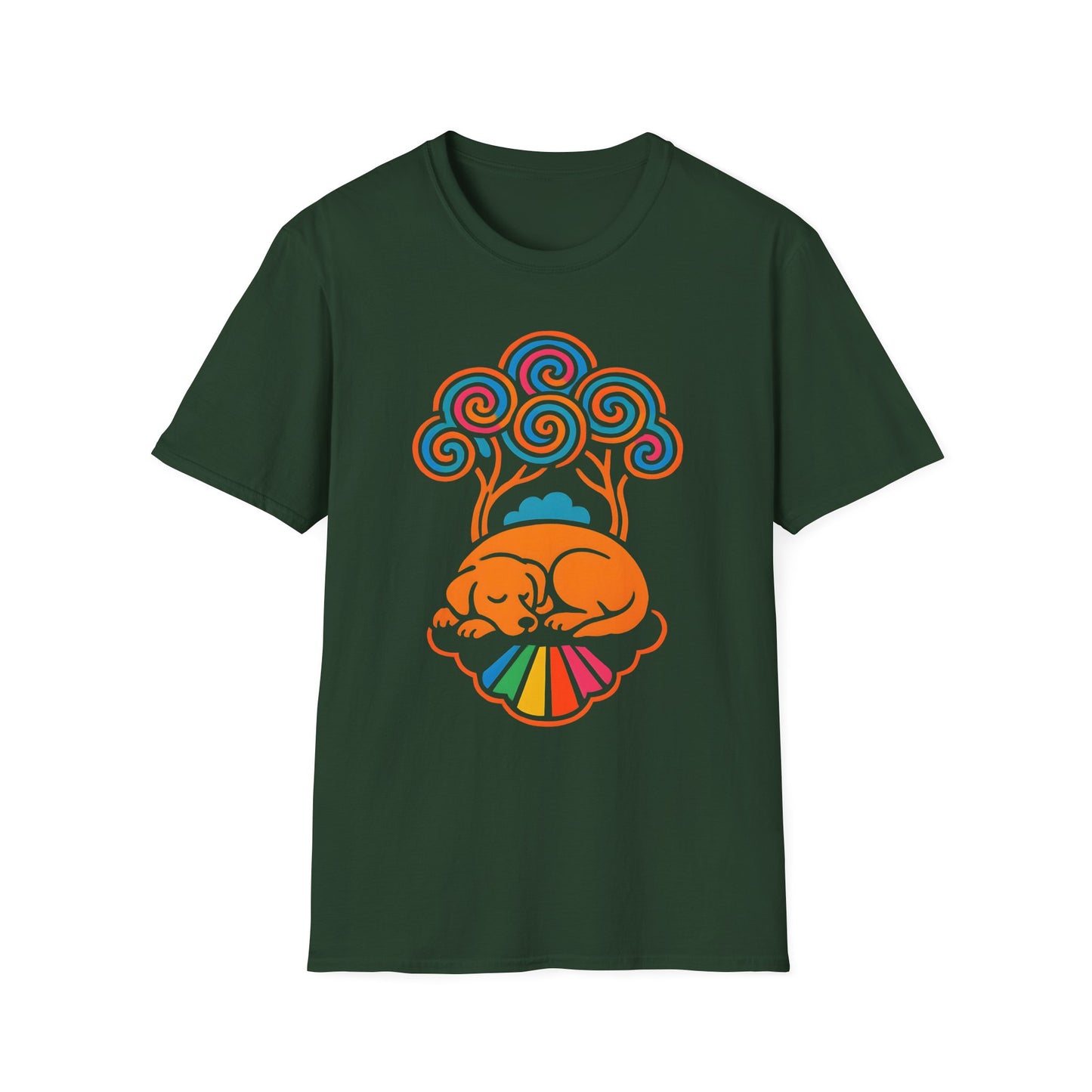 Colorful Sleeping Dog Trippy Tree Psychedelic T-Shirt , Comfortable Tee, Gift for Dog Lovers, Casual Style, Fun and Colorful Graphic