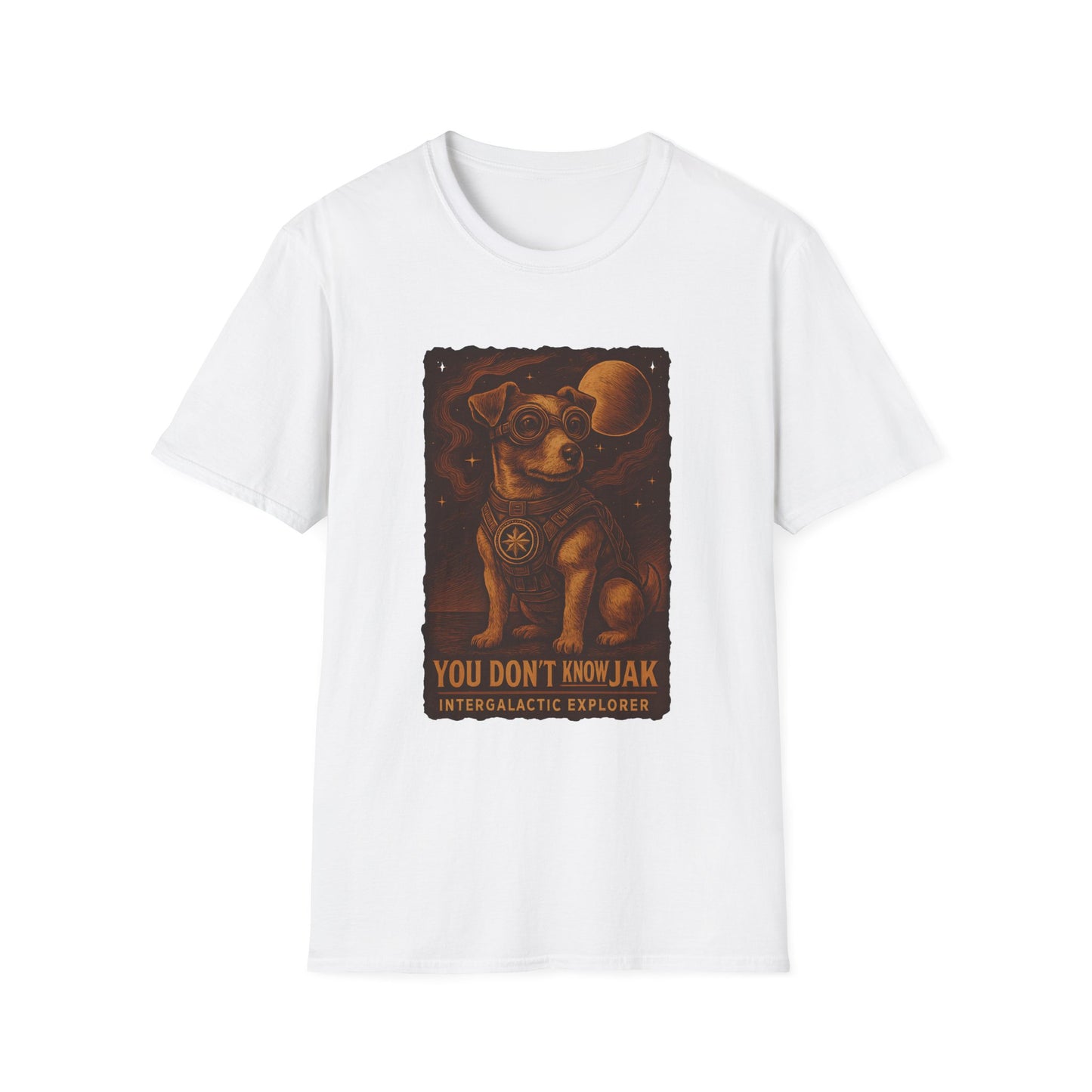 Intergalactic Explorer Dog T-Shirt, Cute Pet Tee, Gift for Dog Lovers, Space-themed Apparel, Fun Graphic Tee, Unisex Softstyle Tee