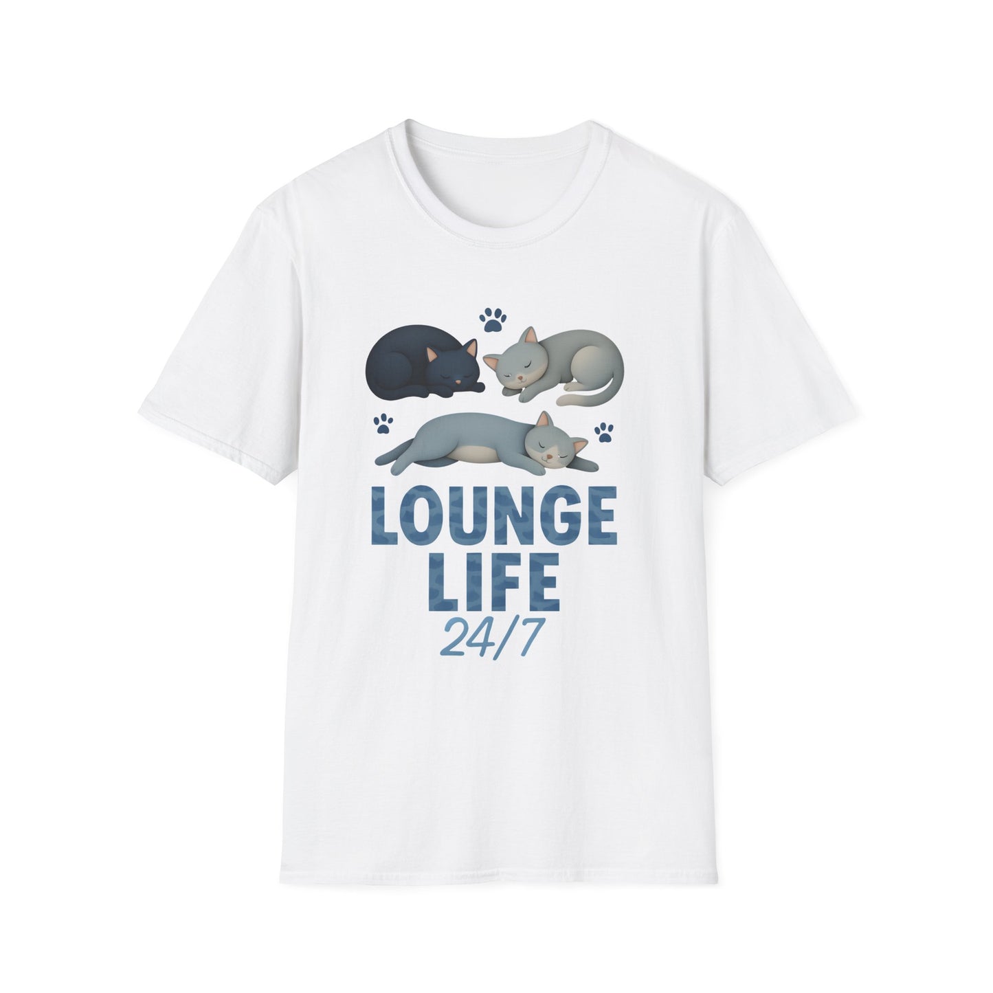 Lounge Life 24/7 Cute Sleeping Cats Funny T-Shirt,Gift for Cat Owners, Cat-Themed Apparel