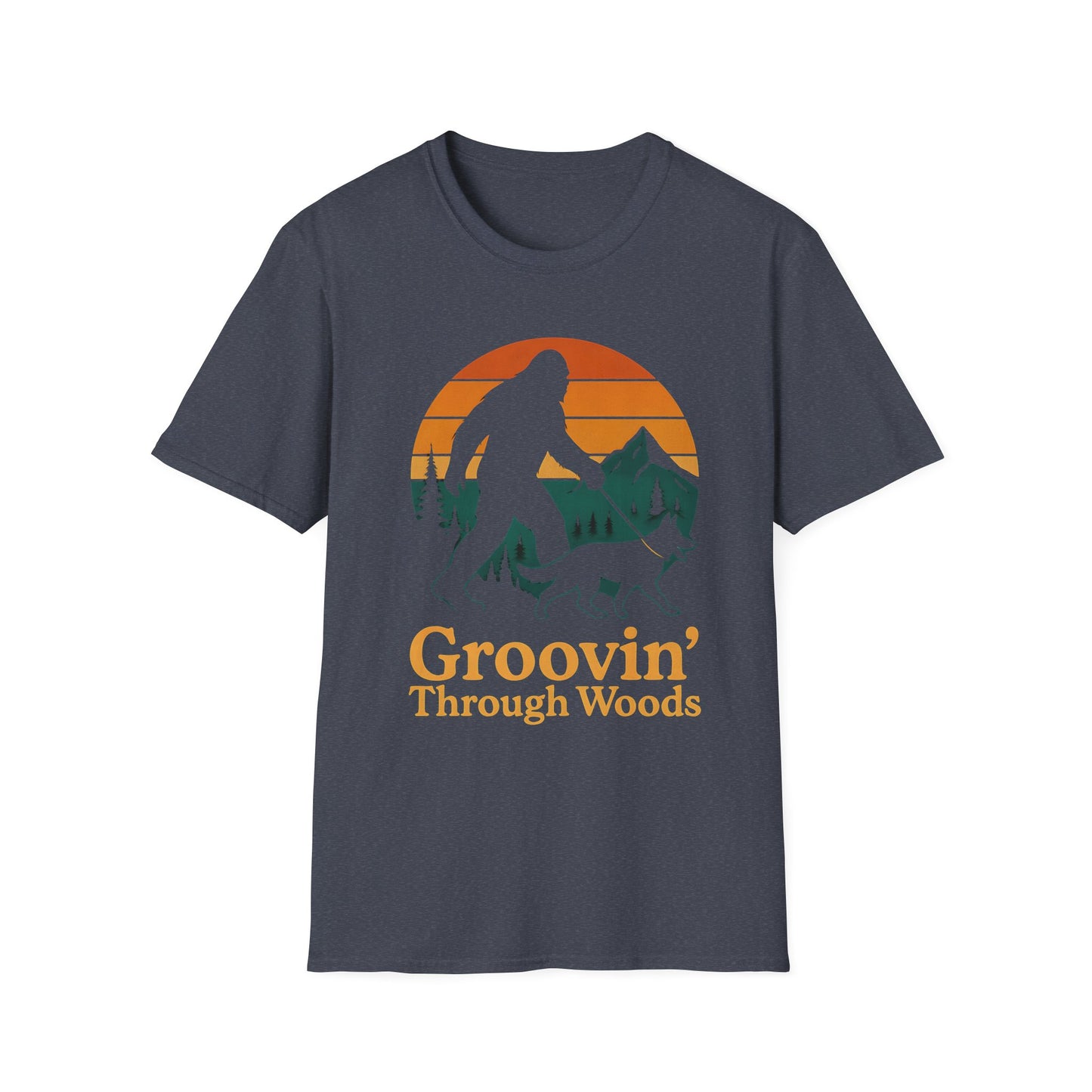 Bigfoot Walking Dog T-Shirt Funny Hiking Pet Lover Tee, Nature Lover Gift, Outdoor Enthusiast Apparel, Groovin' Through Woods Shirt
