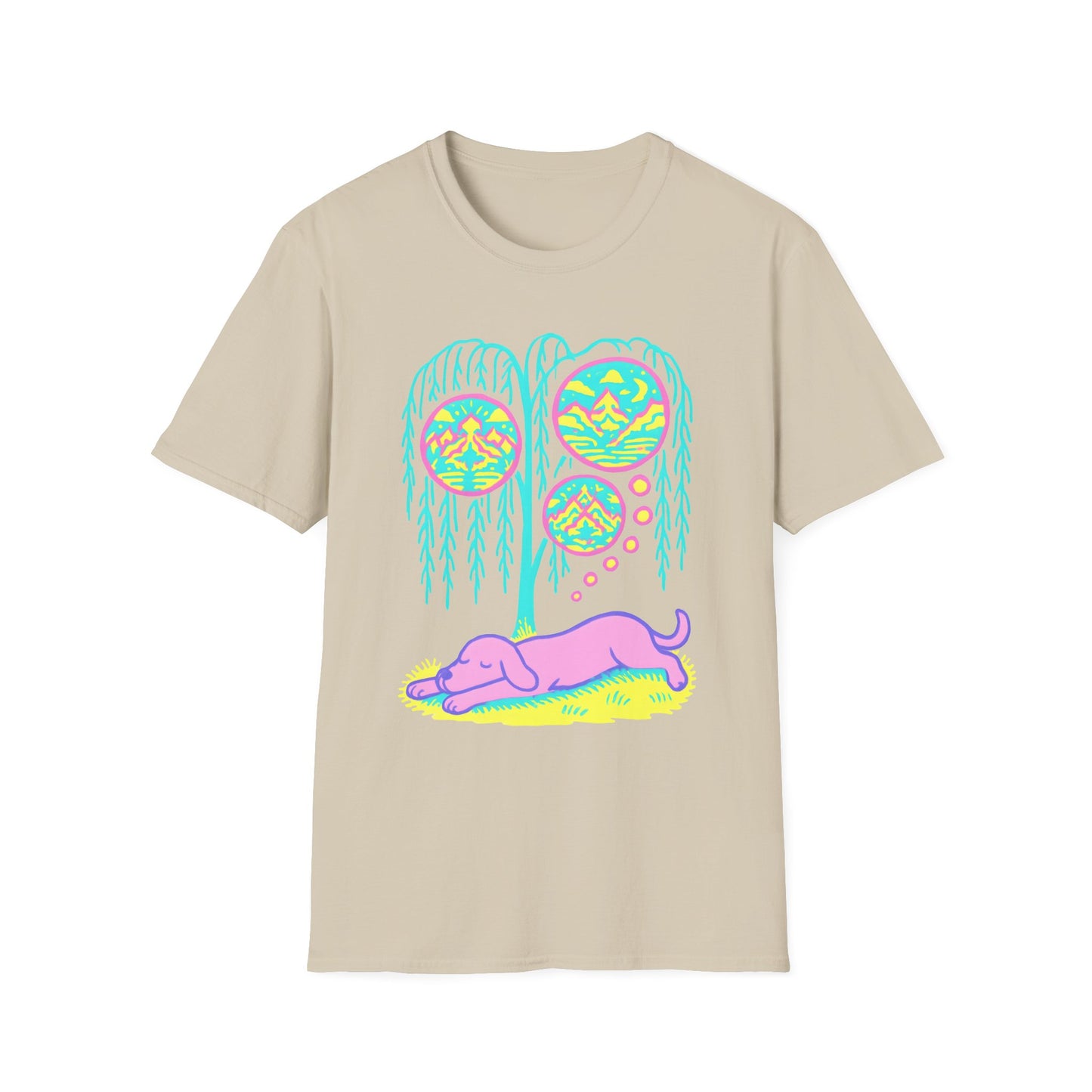 Vibrant Dreaming Dog Psychedelic Nature Art Colorful T-Shirt