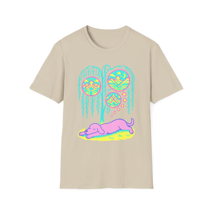 Vibrant Dreaming Dog Psychedelic Nature Art Colorful T-Shirt