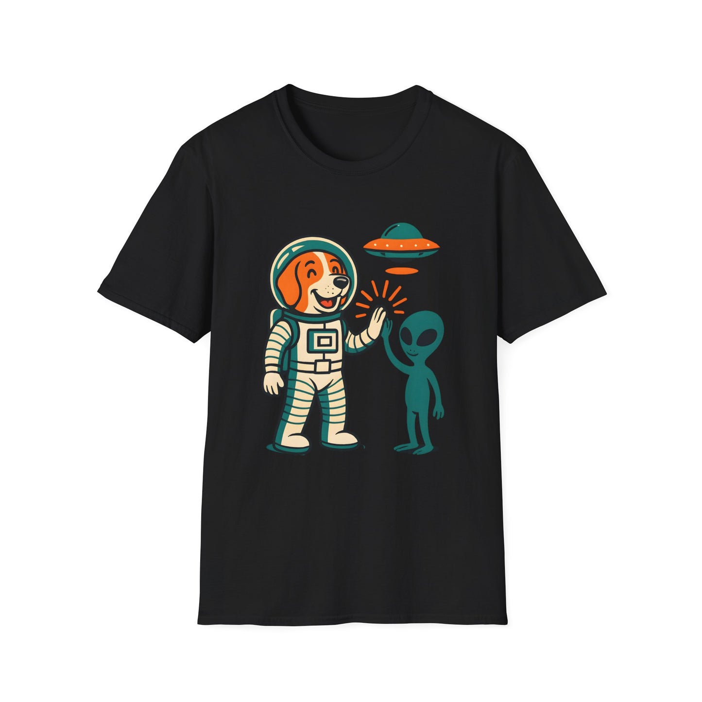 Alien High Five Dog T-Shirt – Funny Space Dog Tee for Animal Lovers, Casual Wear
