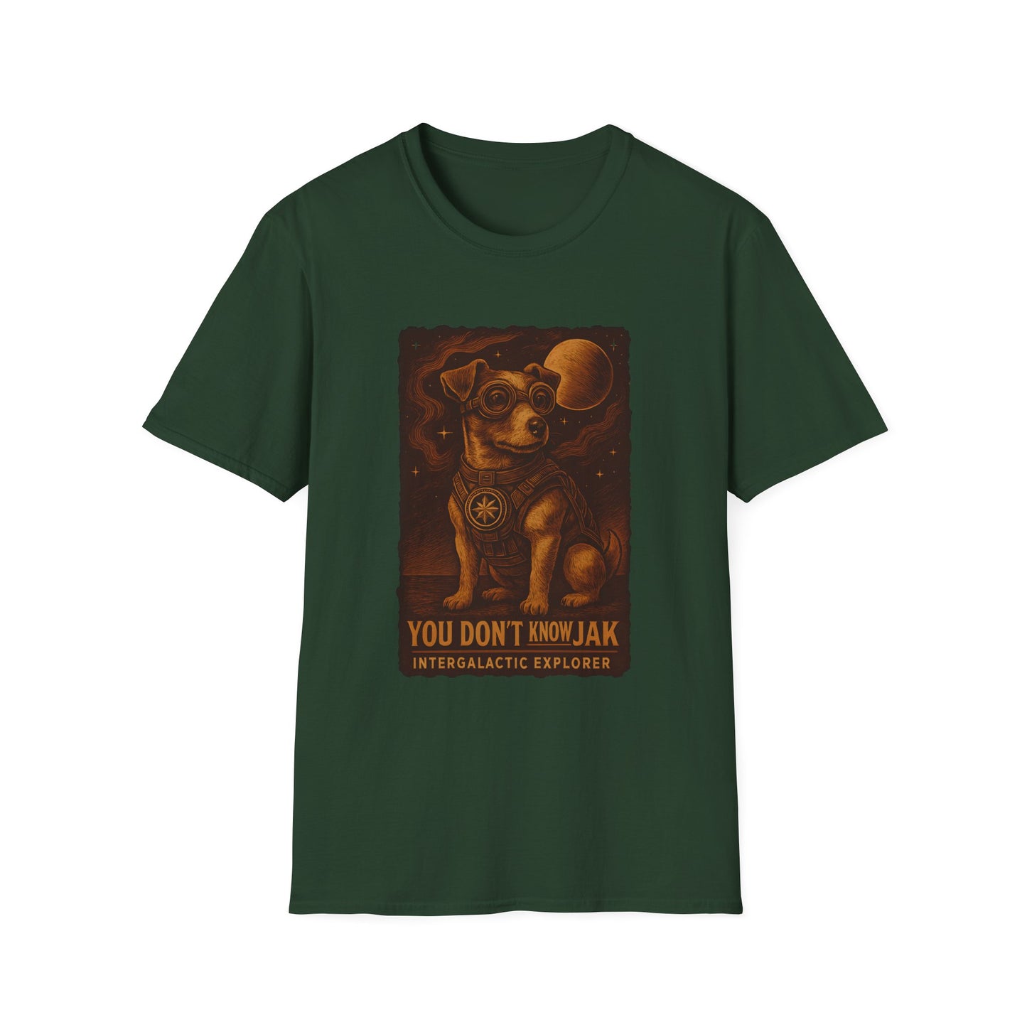Intergalactic Explorer Dog T-Shirt, Cute Pet Tee, Gift for Dog Lovers, Space-themed Apparel, Fun Graphic Tee, Unisex Softstyle Tee