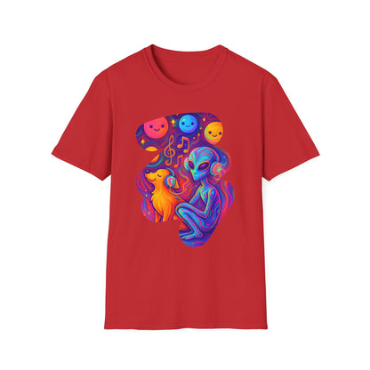 Psychedelic Alien Dog Headphones T-Shirt - Music Tee