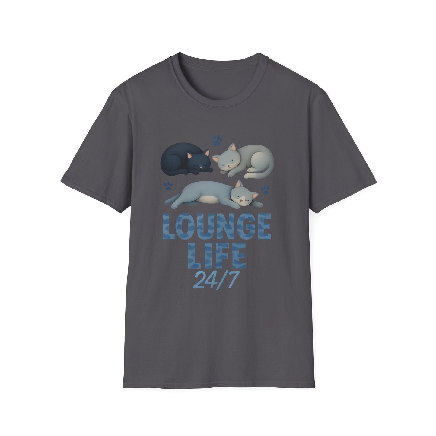 Lounge Life 24/7 Cute Sleeping Cats Funny T-Shirt,Gift for Cat Owners, Cat-Themed Apparel