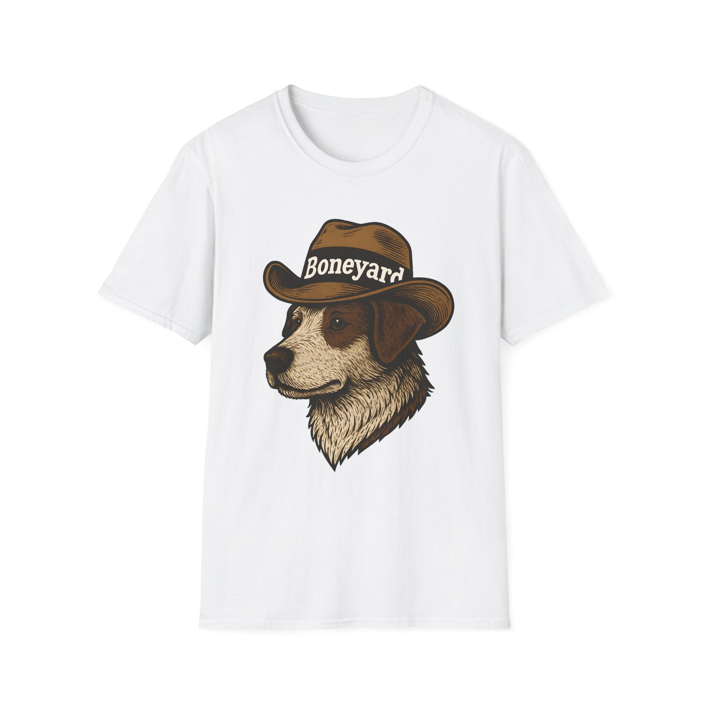 Cowboy Dog T-Shirt – Boneyard Western Pet Lover Tee, Unisex Soft style T-Shirt, Animal Lover Gift, Casual Wear, Pet Owner Apparel, Birthday Present