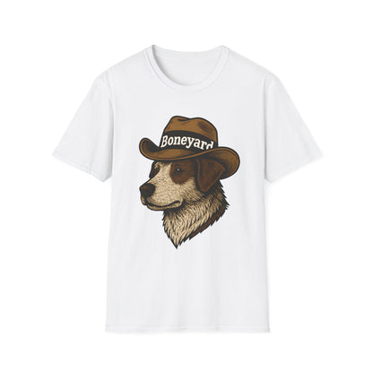 Cowboy Dog T-Shirt – Boneyard Western Pet Lover Tee, Unisex Soft style T-Shirt, Animal Lover Gift, Casual Wear, Pet Owner Apparel, Birthday Present