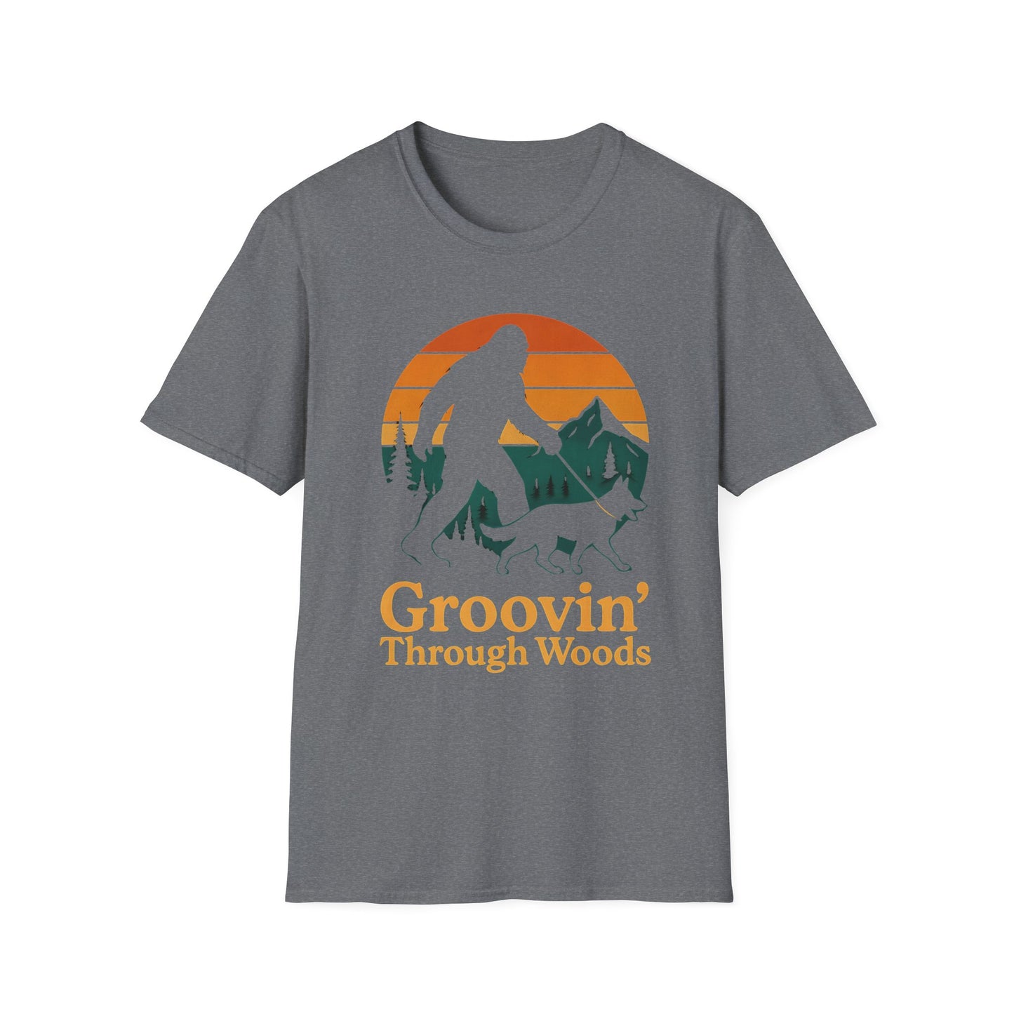 Bigfoot Walking Dog T-Shirt Funny Hiking Pet Lover Tee, Nature Lover Gift, Outdoor Enthusiast Apparel, Groovin' Through Woods Shirt