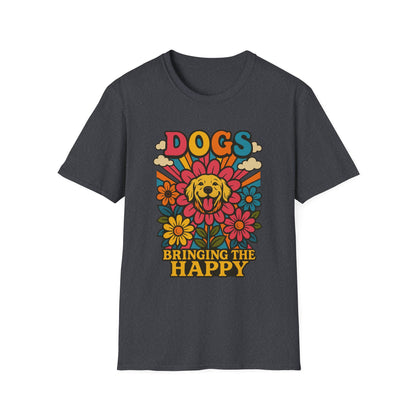 Dog Lovers Retro T-Shirt, Happy Dog Tee, Unisex Graphic Shirt, Gift for Dog Owners, Summer Casual Wear