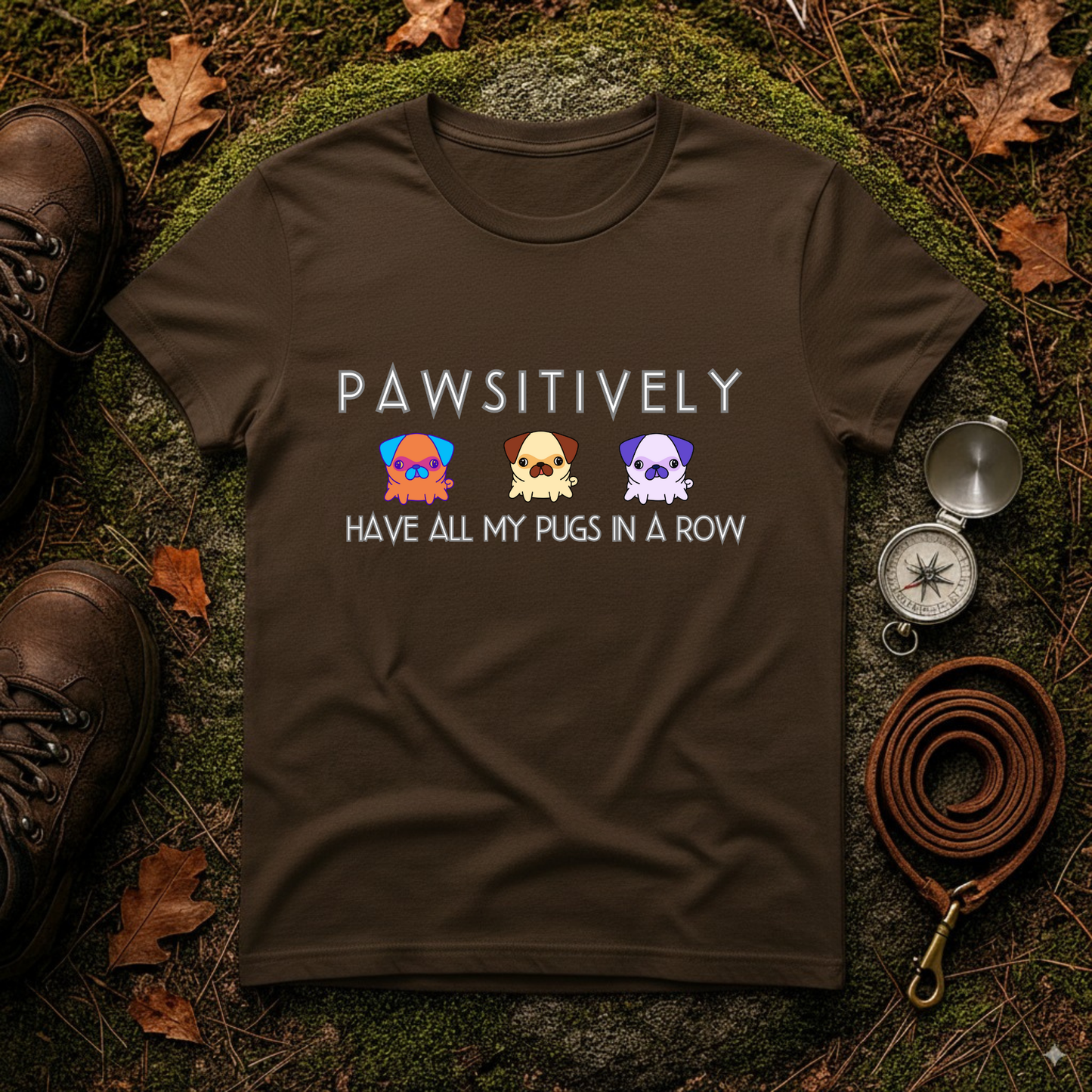Funny Pug Shirt – Pawsitively All My Pugs in a Row Tee