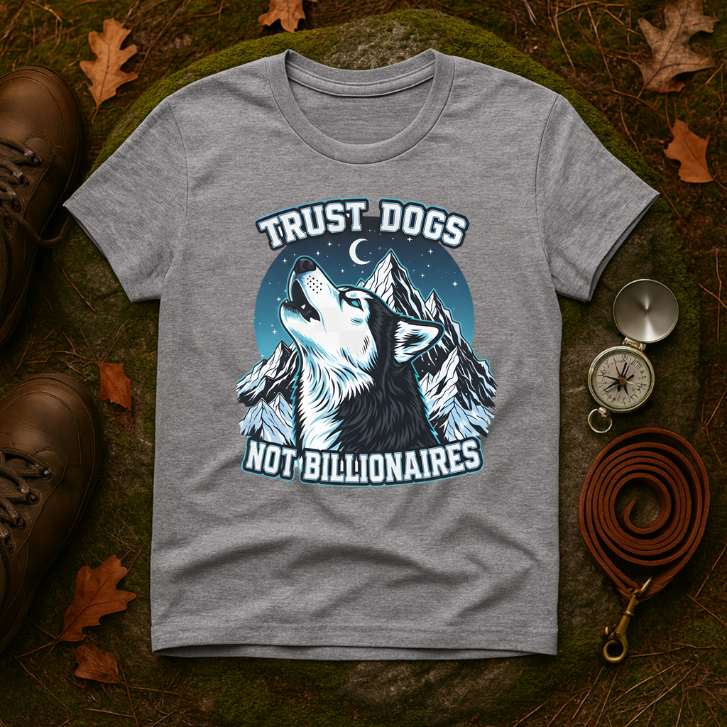 Trust Dogs Not Billionaires Husky Mountain T-Shirt