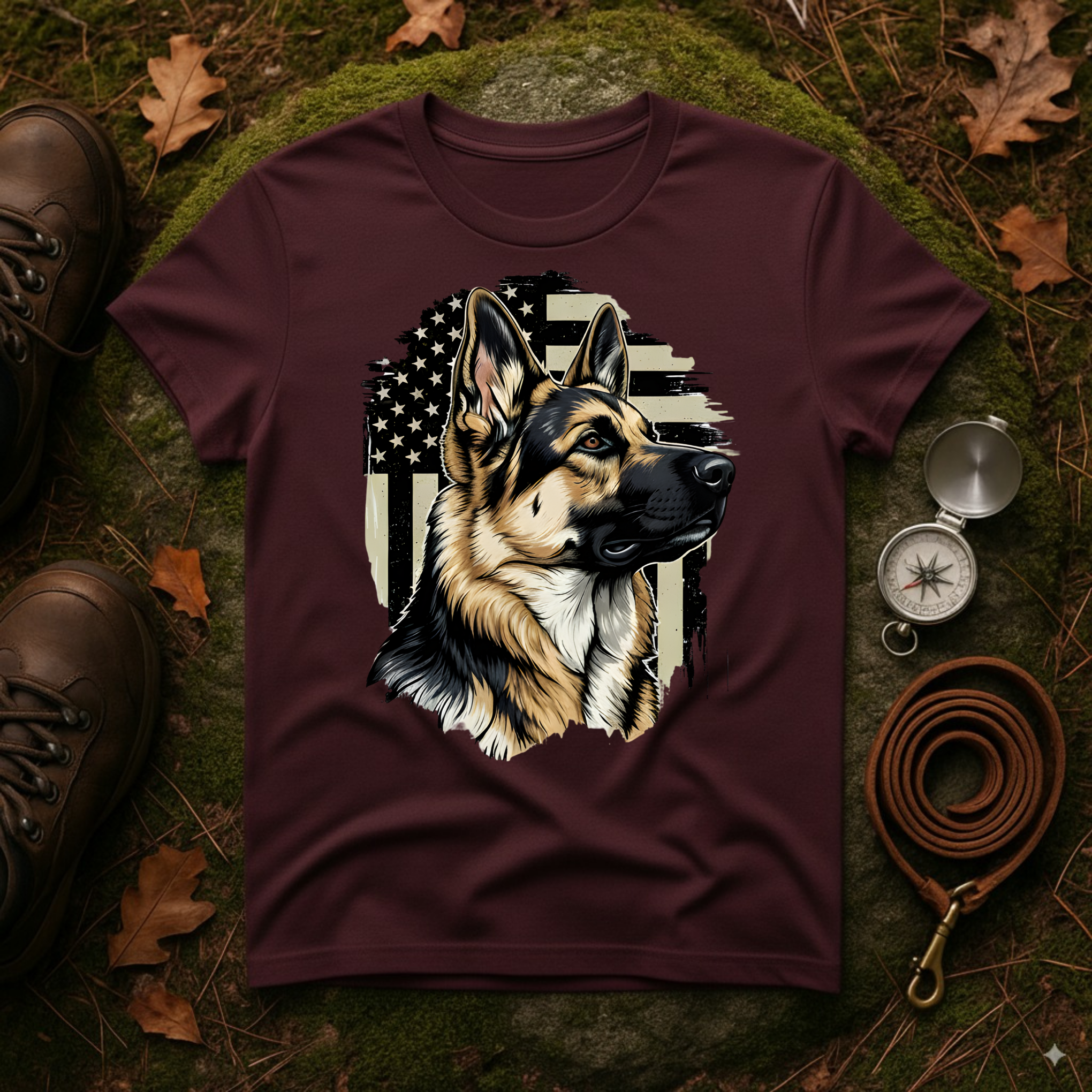 German Shepherd American Flag T-Shirt