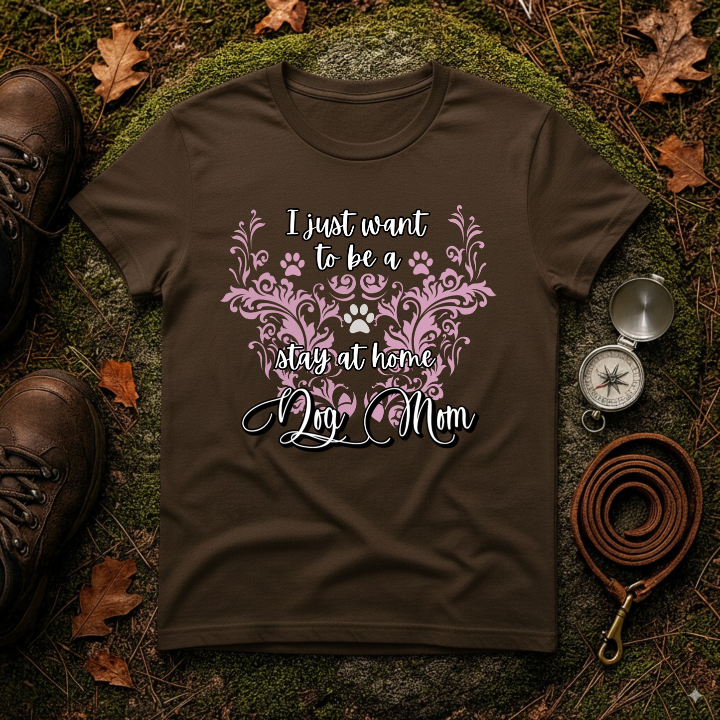 Stay at Home Dog Mom Pink Paw Print T-Shirt