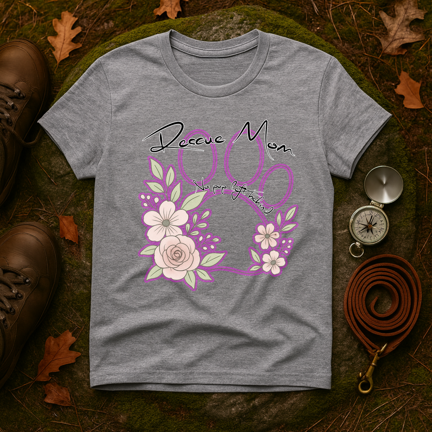 Rescue Mom Floral Paw Print Tee – No Pup Left Behind