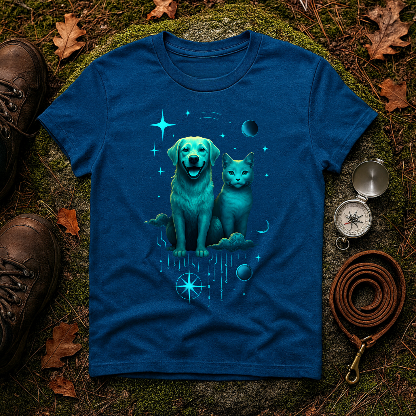 Celestial Dog and Cat Glow Space Pet Lover T-Shirt