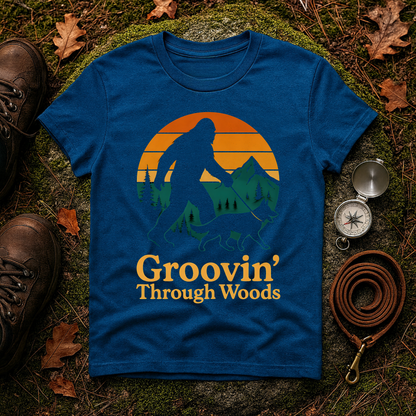 Bigfoot Walking Dog T-Shirt Funny Hiking Pet Lover Tee, Nature Lover Gift, Outdoor Enthusiast Apparel, Groovin' Through Woods Shirt