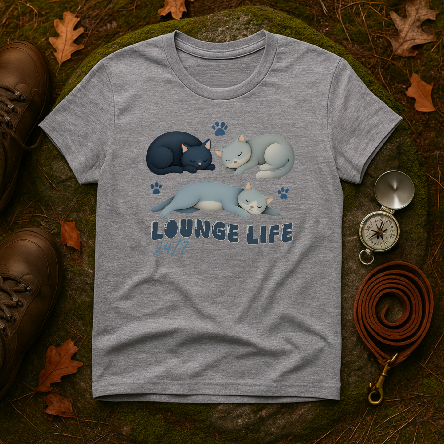 Lounge Life Cat T-Shirt | Funny Lazy Cats 24/7 Graphic Tee