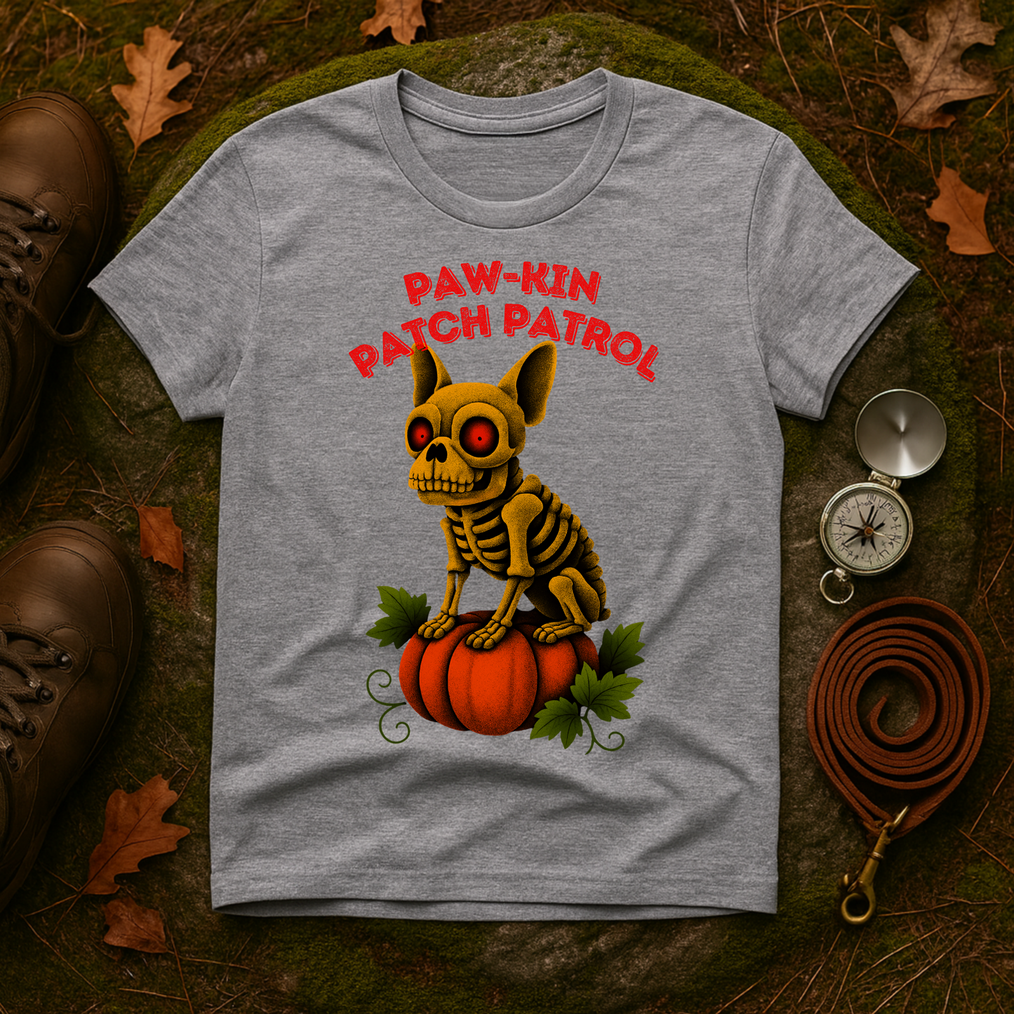 Paw-kin Patch Patrol Skeleton Frenchie Halloween T-Shirt