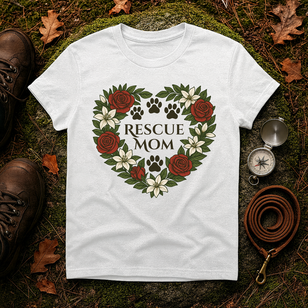 Rescue Mom Floral Paw Print Dog Lover T-Shirt