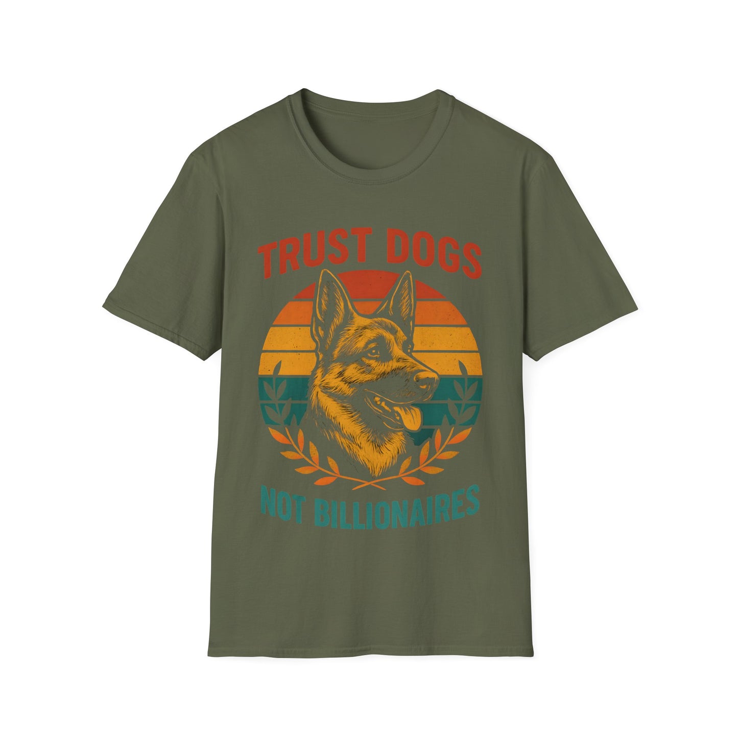 Trust Dogs Not Billionaires Unisex Softstyle T-Shirt, Pet Lover Gift, Animal Rights Tee, Funny Graphic T-Shirt, Casual Wear, Dog Owner Gift