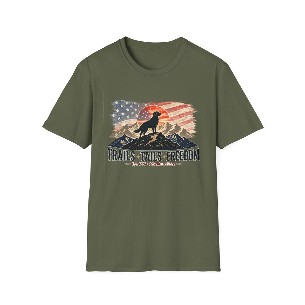 Trails Tails Freedom Patriotic Dog T-Shirt