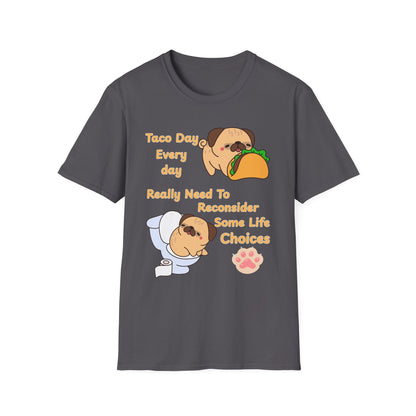Taco-Themed T-Shirt, Perfect for Taco Lovers, Funny Gift for Foodies, Casual Wear, Pug Lover Shirt