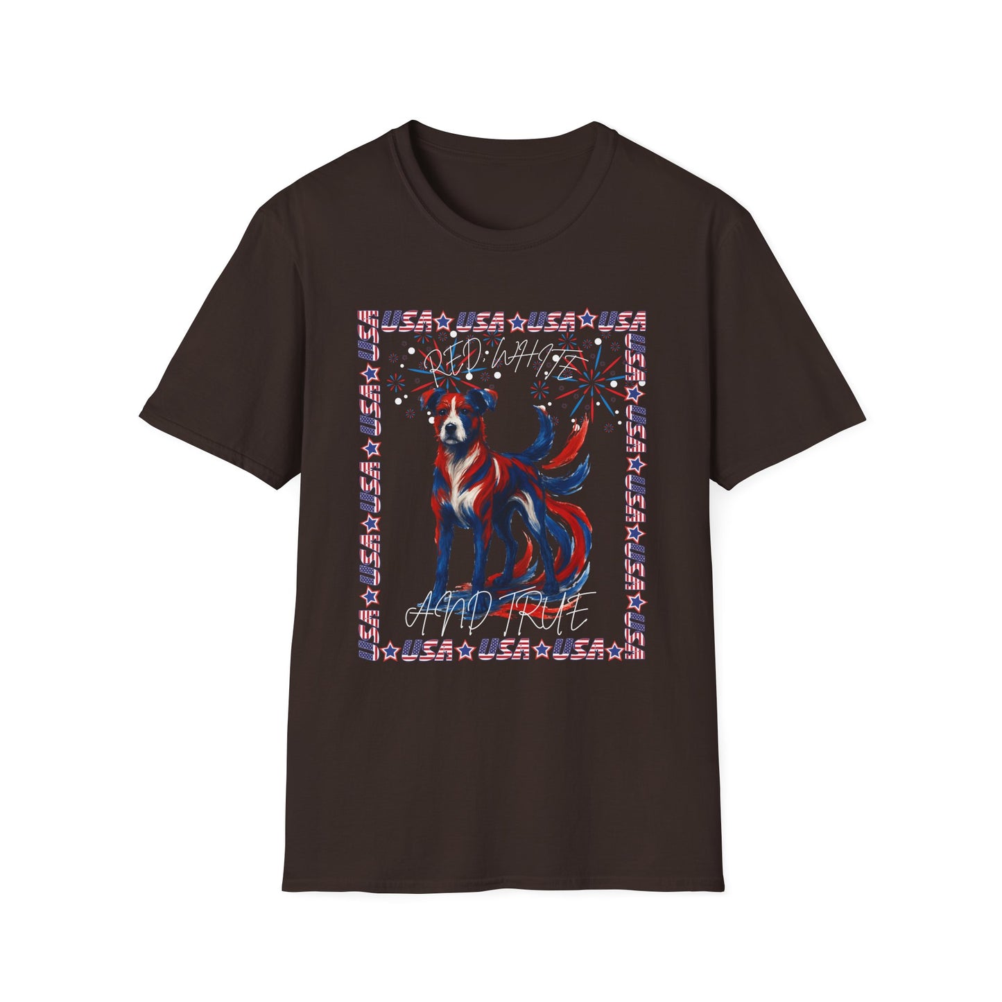 Patriotic Dog T-Shirt | Unisex Softstyle Tee | 4th of July | Casual Wear | Gift for Dog Lovers | Fun Summer Shirt