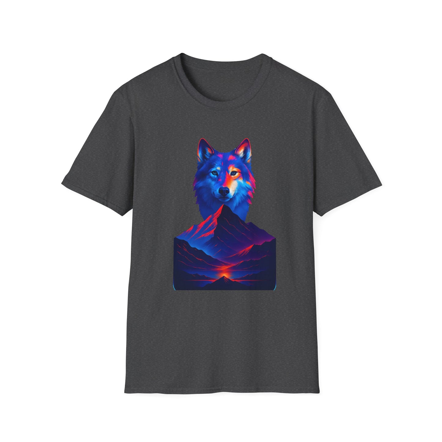 Neon Wolf and Mountain Sunset Spirit Animal T-Shirt