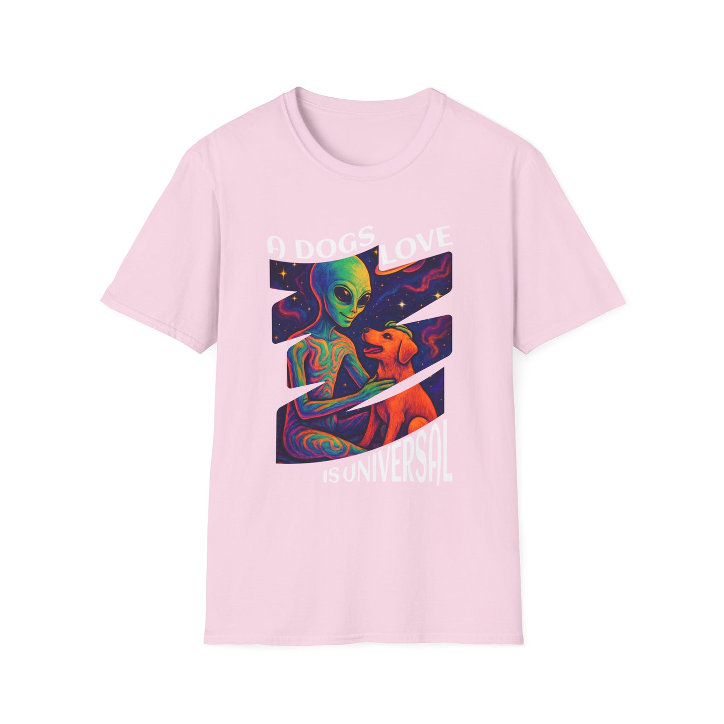 Universal Love Graphic Tee, Alien Dog Lover Shirt, Gift for Dog Owners, Unique Unisex T-Shirt, Fun Casual Wear, Cosmic Pets Apparel