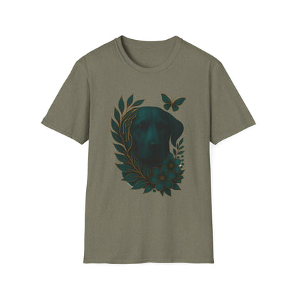 Cyber Floral Dog Silhouette T-Shirt - Unisex Softstyle Tee, Pet Lover Gift, Nature-Inspired Apparel, Casual Wear, Birthday Gift, Spring Fashion