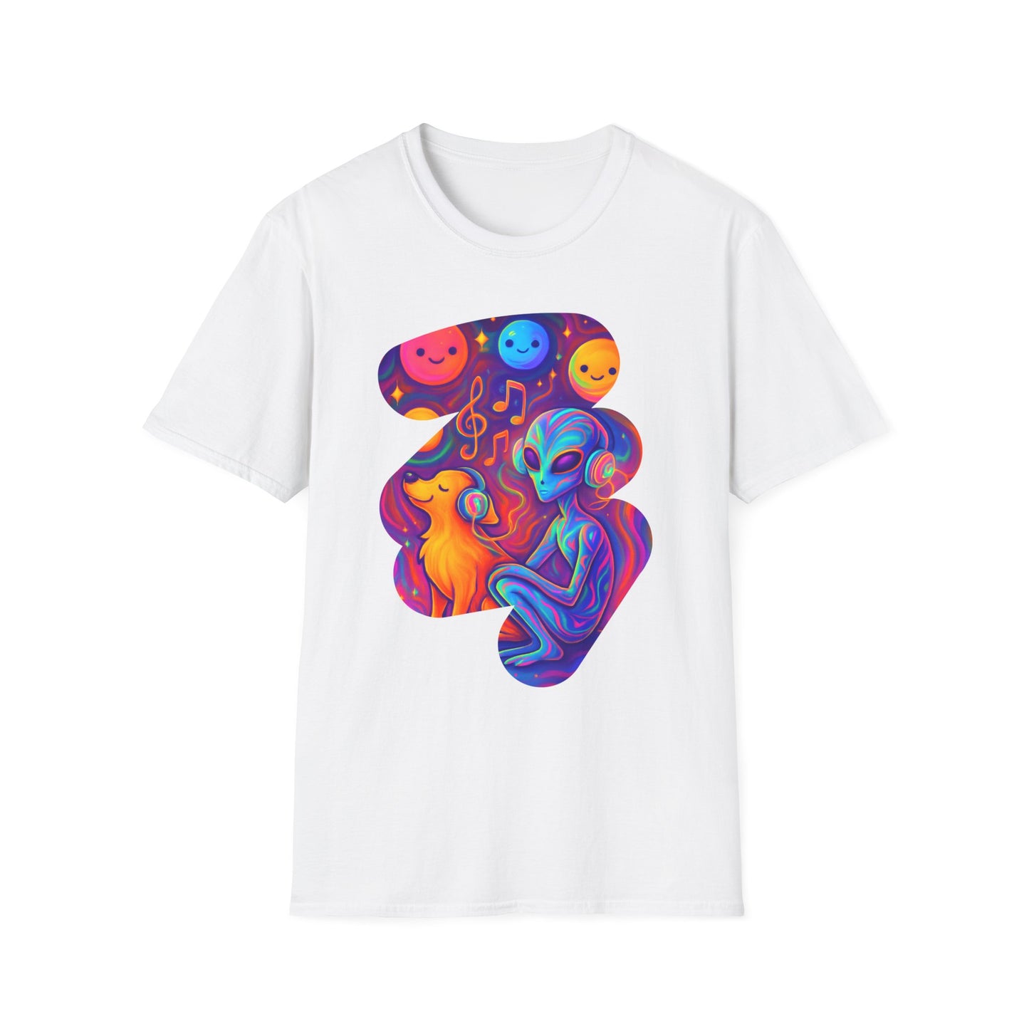 Psychedelic Alien Dog Headphones T-Shirt - Music Tee
