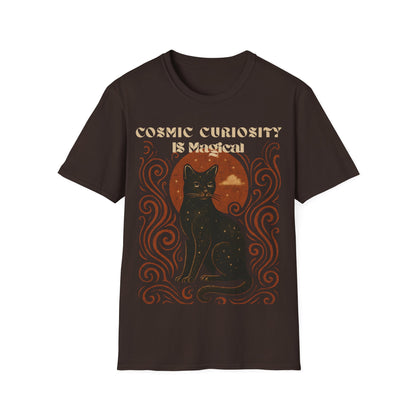 Cosmic Curiosity Black Cat T-Shirt, Magical Tee, Cat Lover Gift, Witchy Apparel, Autumn Outfit, Halloween Shirt