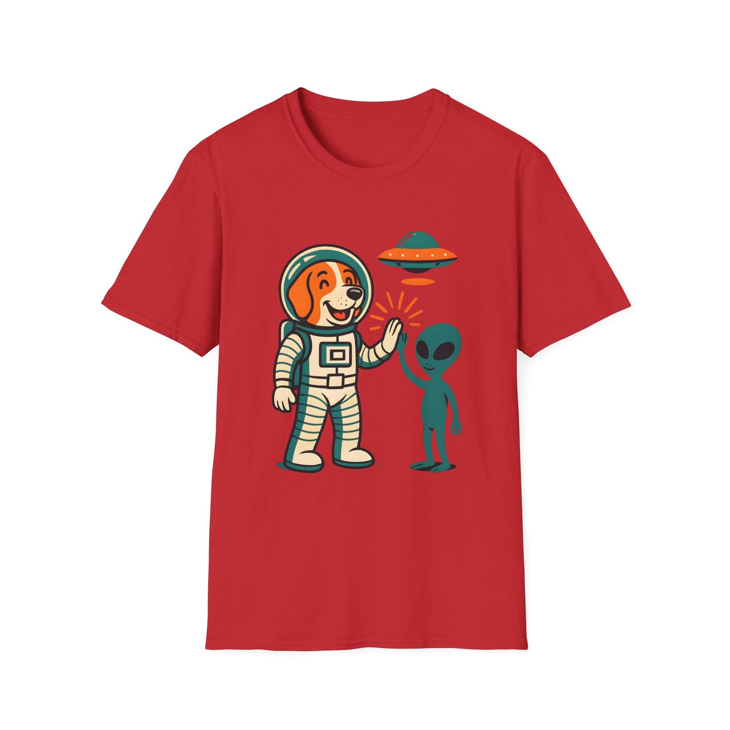 Alien High Five Dog T-Shirt – Funny Space Dog Tee for Animal Lovers, Casual Wear