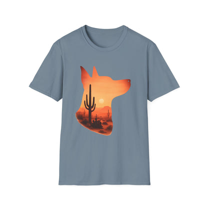 Desert Dog Silhouette T-Shirt | Unisex Graphic Tee, Dog Lover Gift, Nature Vibe Shirt, Outdoor Adventure Apparel, Casual Everyday Wear