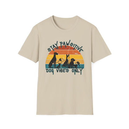 Stay Pawsitive Dog Vibes Tee – Retro Dog Shirt