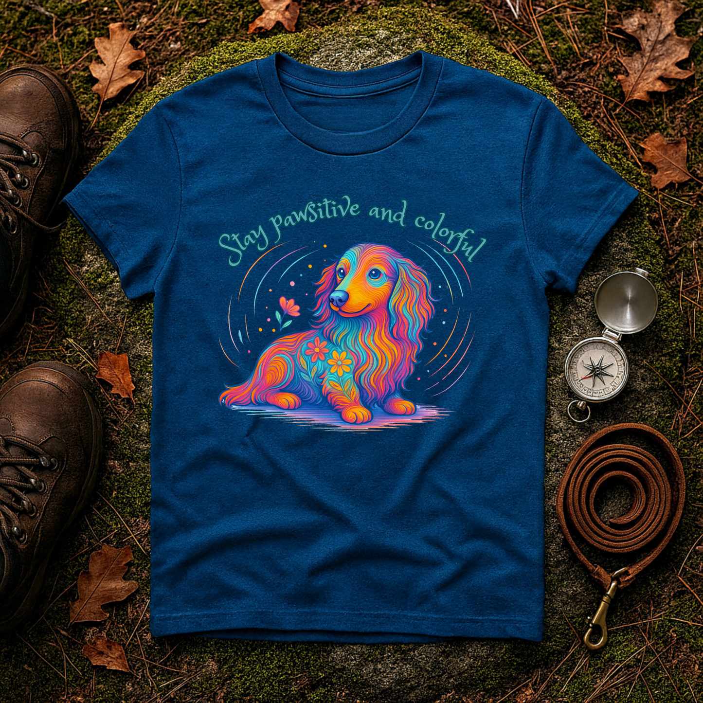 Colorful Dachshund Shirt – Stay Pawsitive Dog Tee