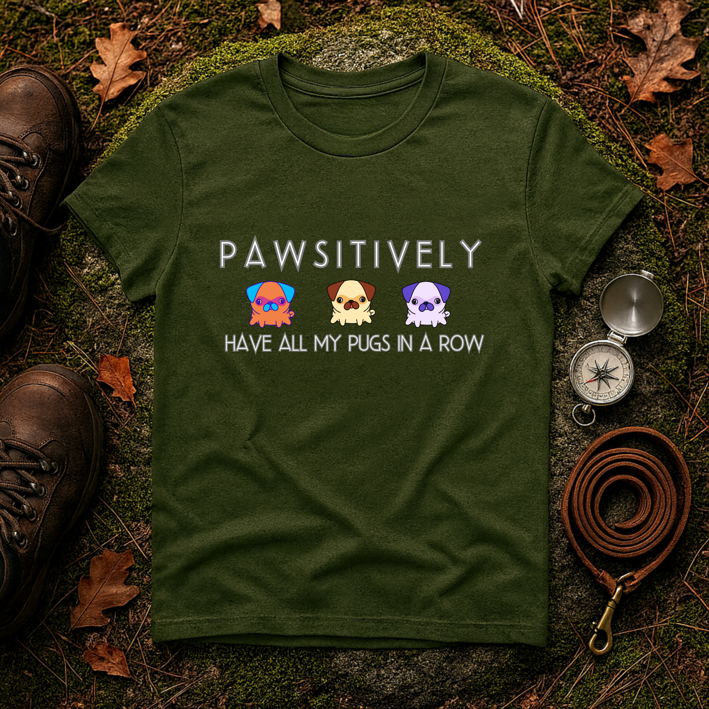 Funny Pug Shirt – Pawsitively All My Pugs in a Row Tee