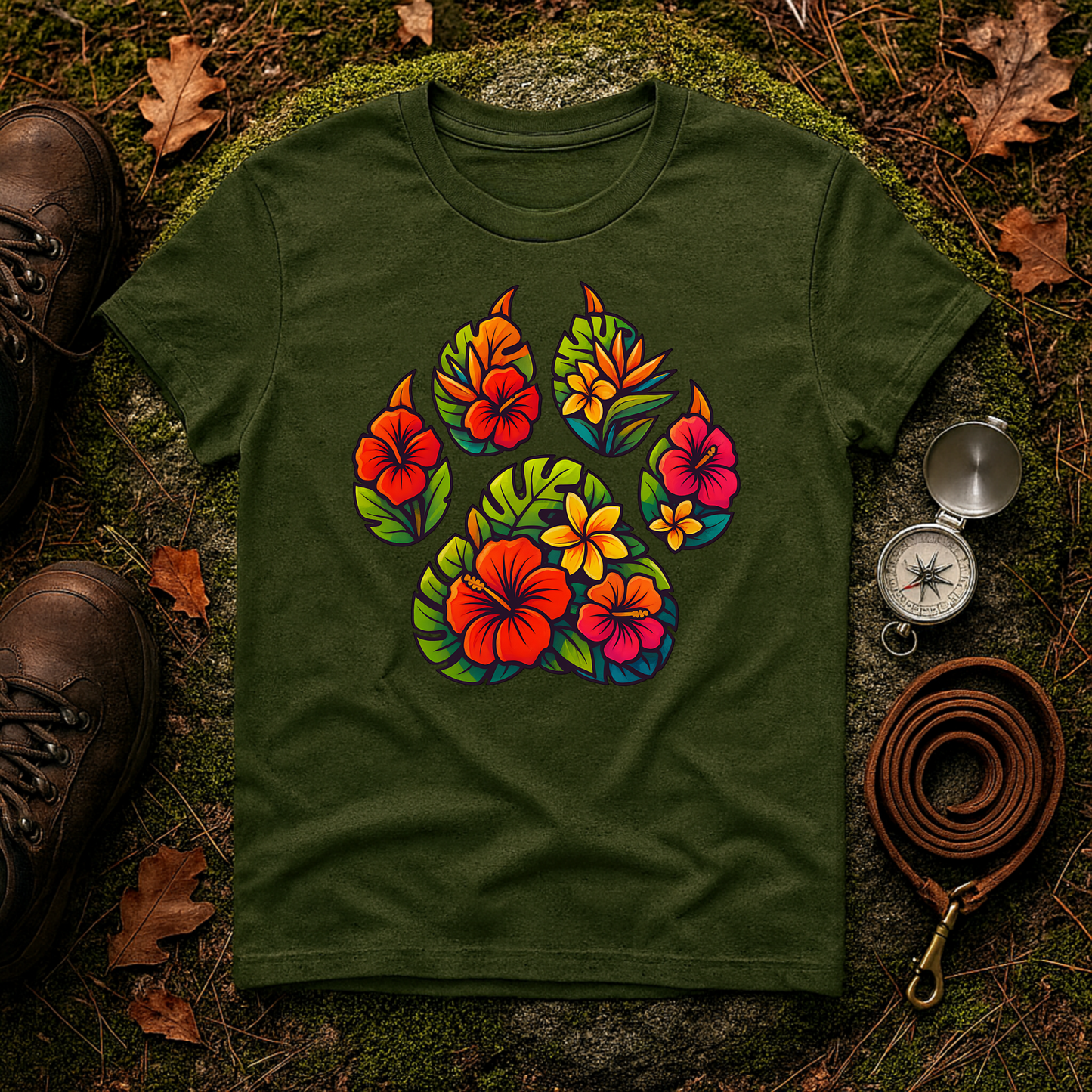 Tropical Paw Print T-Shirt | Hawaiian Dog Lover Graphic Tee