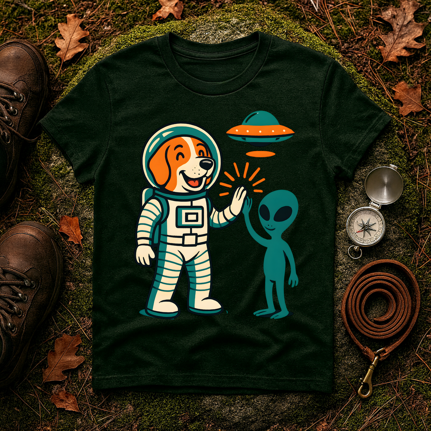 Alien High Five Dog T-Shirt – Funny Space Dog Tee for Animal Lovers, Casual Wear